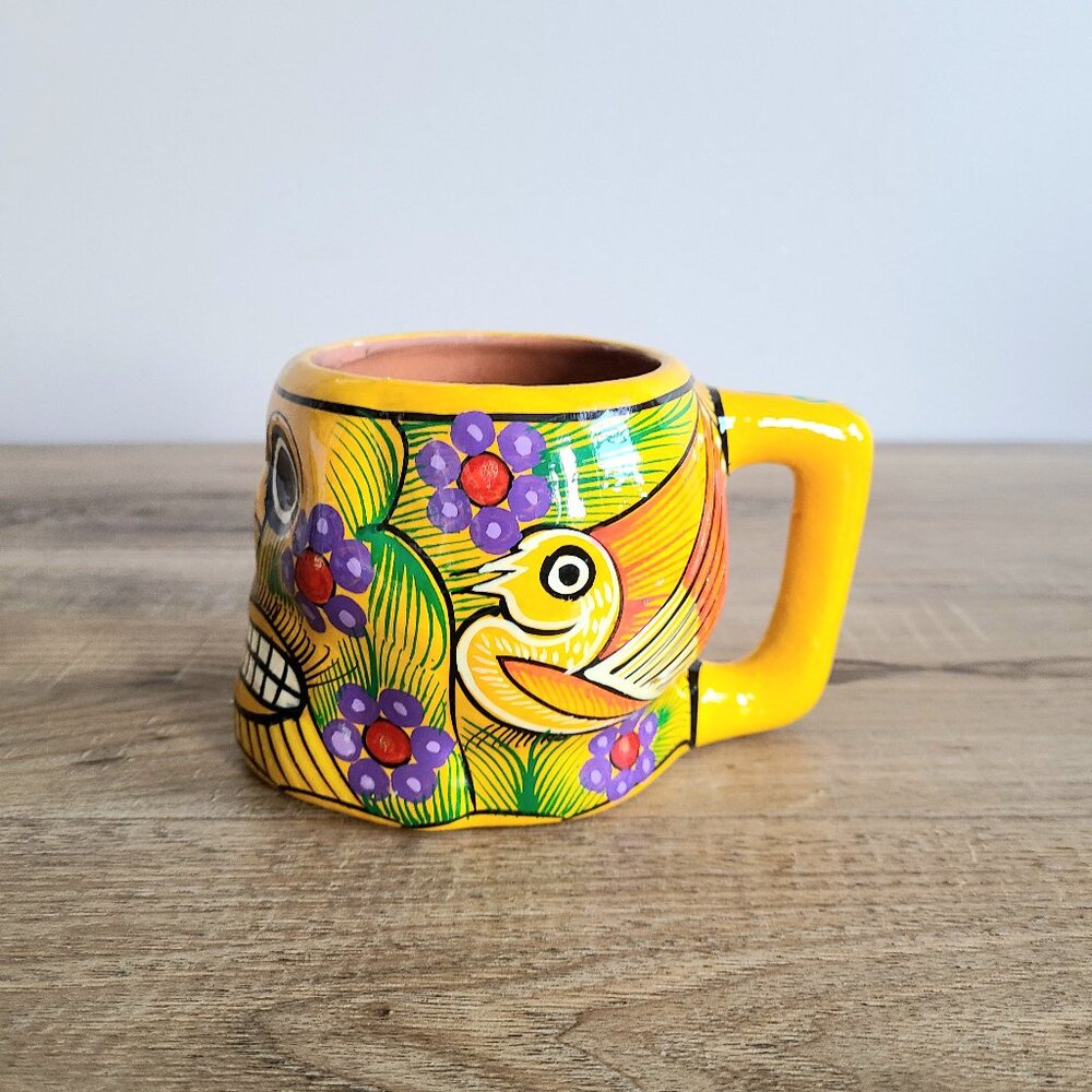 Calaca Mexico Skull handmade hand painted mug.